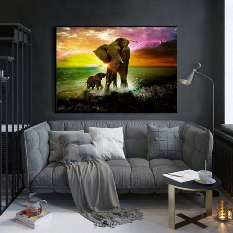 

5D Diy Алмазная картина «Слоненок и мать-слоненок», набор для вышивки крестом, полная алмазная вышивка, мозаика, художественная картина, декор из страз, подарок Full Round 20x30cm