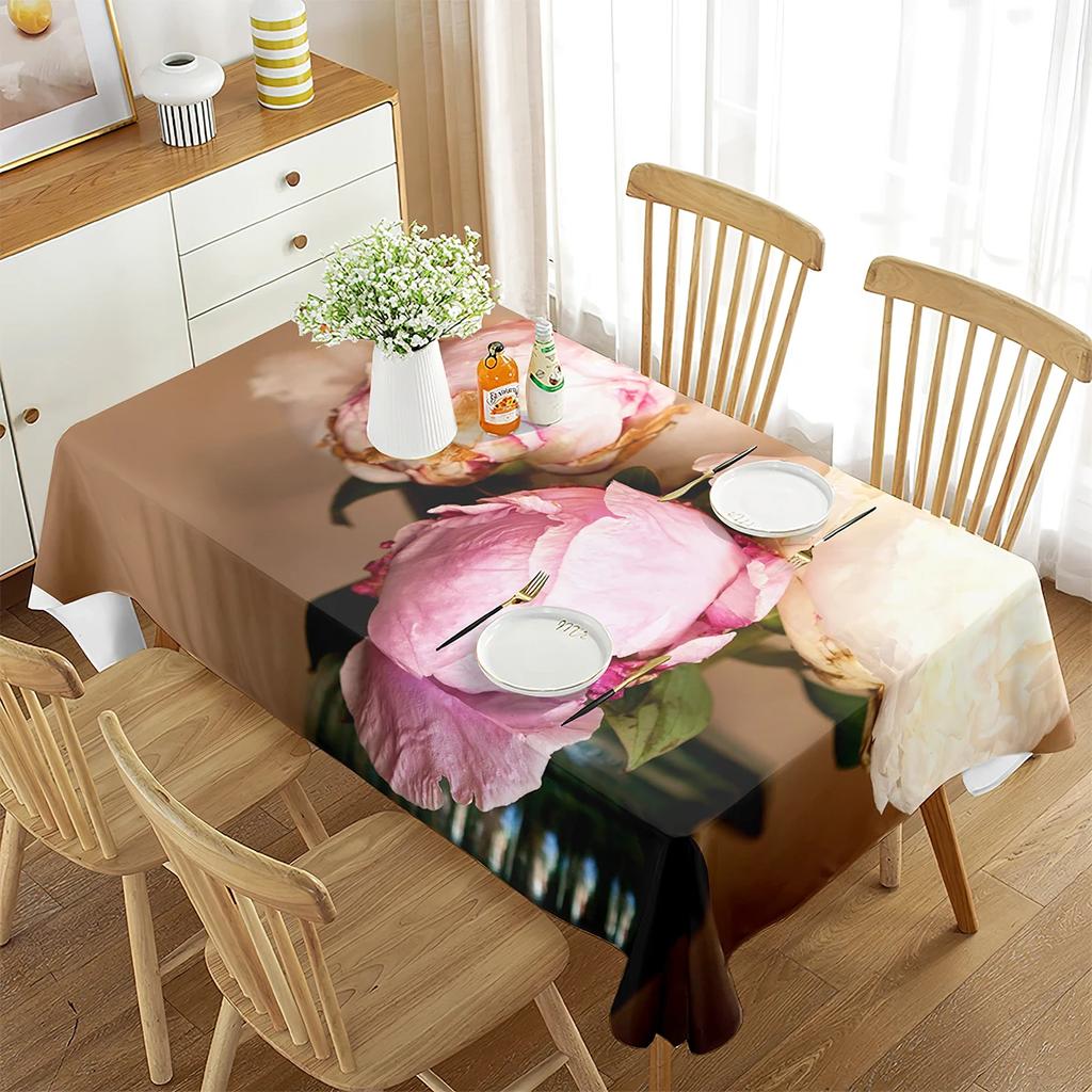 Purple Peony Flowers Tablecloth for Dining Room Kitchen Living Room Party Decor 3d Digital Print Beautiful Penoy Table Cover