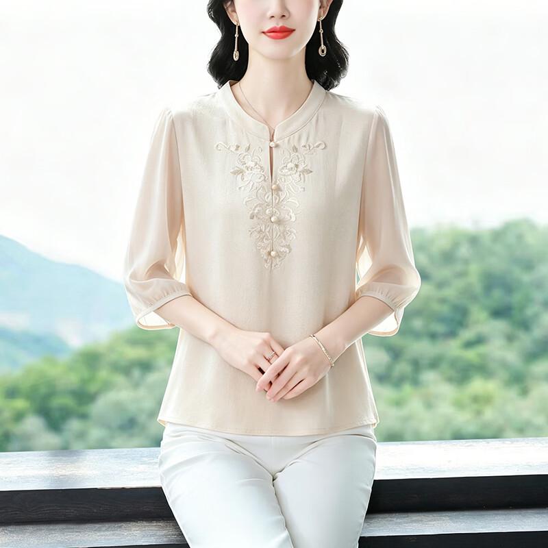 La Chapelle Elegant Embroidered Chiffon Shirt 3XL