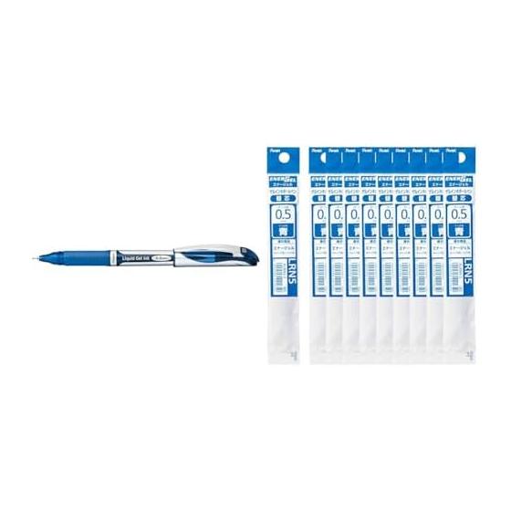 Pentel EnerGel Gel Ink Ballpoint Pen BLN55-C, 0.5mm, Blue, 10 Pens; EnerGel 0.5mm Refill XLRN5-C, Blue, 10 Refills