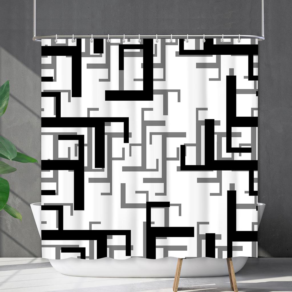 Shower Curtain Waterproof And Mildew-Proof Line Lattice Bathroom Striped Bathroom Curtain Shower Curtain Partition Curtain Free Of Punching