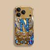 Niebieskie Diamentowe Skrzydła Litera N Etui ze Szkła Hartowanego na Telefon Dla iPhone 18 17 16 Pro Max 15 14 Plus 13 12 11 Pro Max 16E 17 Air Cover