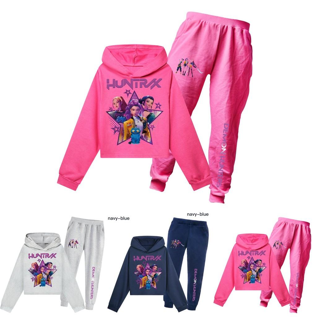 Kpop Demon Hunters Pattern Children Hoodie And Pants Set With Cotton Fabric For Active Kids