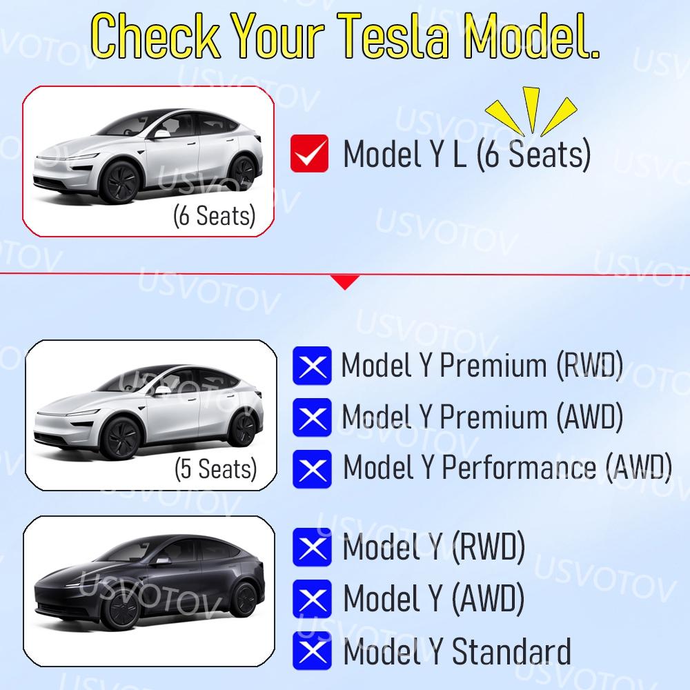 USVOTOV All-Weather Floor Mats Cargo Liner For 2026 Tesla Model YL Y L (6 Seats) Accessories Trunk Mats Back Seat Protector Pads