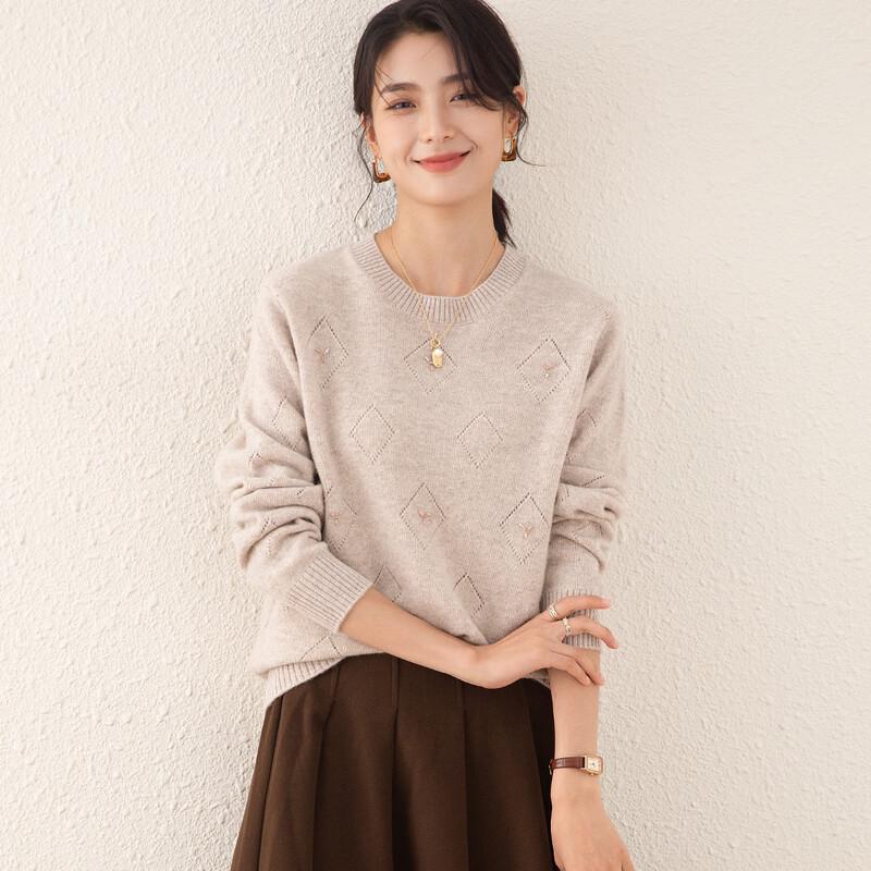 

TUHUANG Women s Thickened Pure Wool Beaded Round Neck Knitted Sweater L (165/88A)