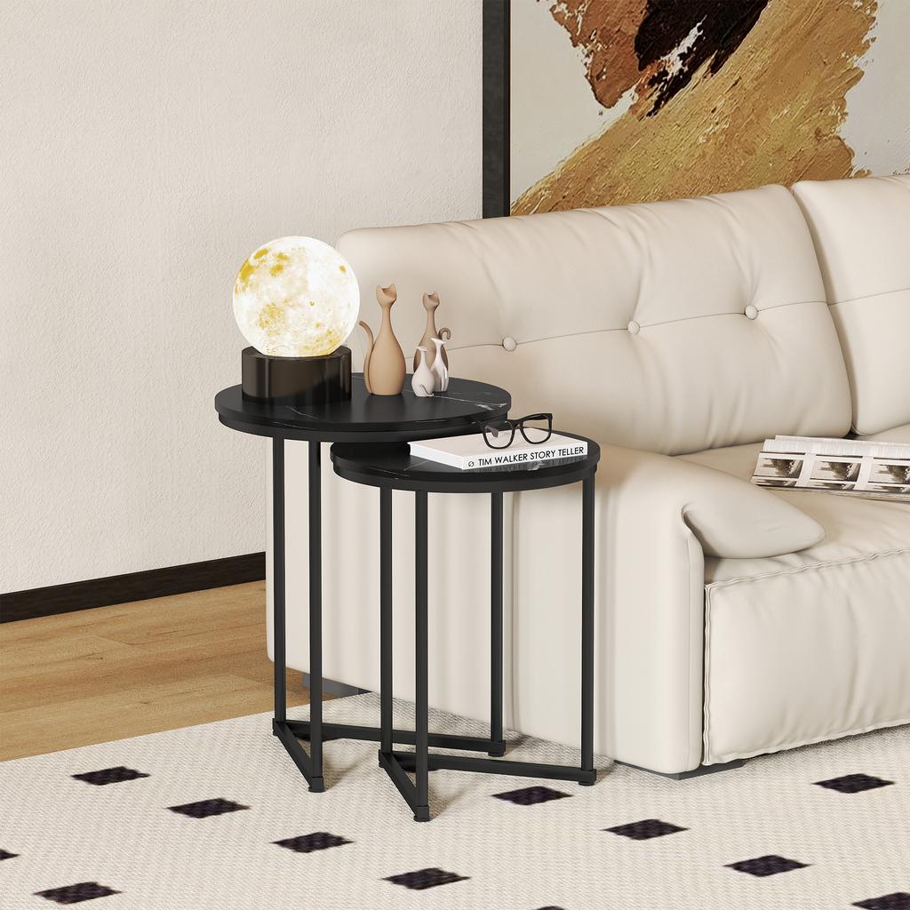 Set Of Two Marble Effect Nest Of Tables Black Marble Effect