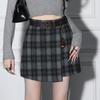 Women's Wool Checkered Asymmetrical Skirt, Fall/Winter High-Waisted A-Line Mini Skirt