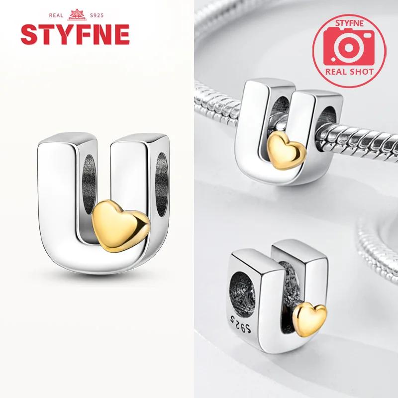 Silver 925 26 Alphabet Letters Charm Heart Love Bead for Charms Bracelets for Women DIY Fine Jewelry Gifts