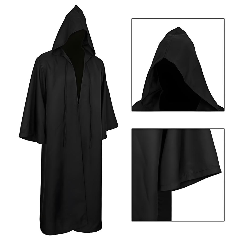 Maskenballumhang Weich Unisex Mit Kapuze Schwarzes Gewand Hexe Langer Umhang Cosplay Kostüm Requisit Party Aufführungszubehör Feiertagsdekoration
