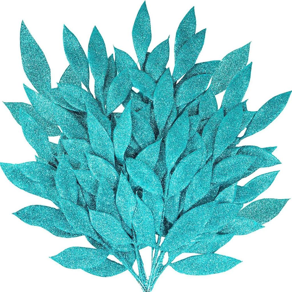 1pcs Glitter Bay Leaf Stems Artificial Christmas Spray Picks  Fake Floral Leaf Branches Wired Stem Decor For Christmas Tree