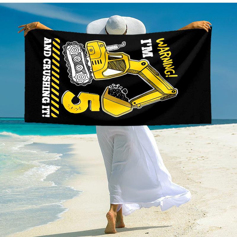 Ultra-Soft Beach Towel with Excavator Theme,Ideal for Pool - Camping, Diving - Perfect Travel Essential, Vibrant Beach Towel.