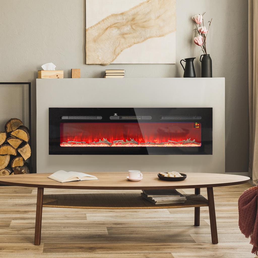 Electric Fireplace with Heater 1800 W LED 3D Flame Effect 152.4cm Black