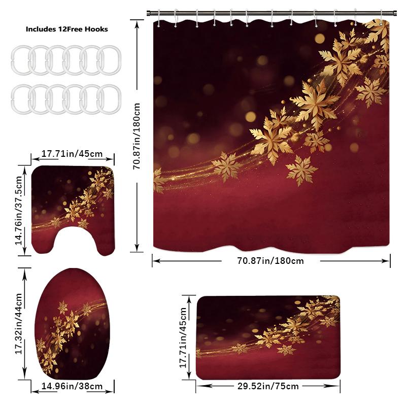 4 buc Seturi Perdea de Duș Cu Perdea de Duș și Covoare Covor Capac Toaletă Covoraș în Formă de U și Covoraș de Baie Set Baie Cu 12 Cârlige