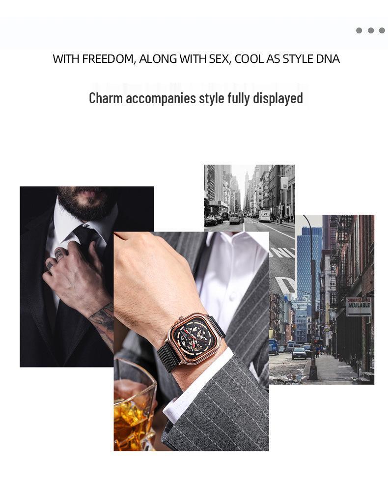 Herren Echte Wasserdichte Automatische Mechanische Quadratische Uhr - Trendig, TikTok Favorit