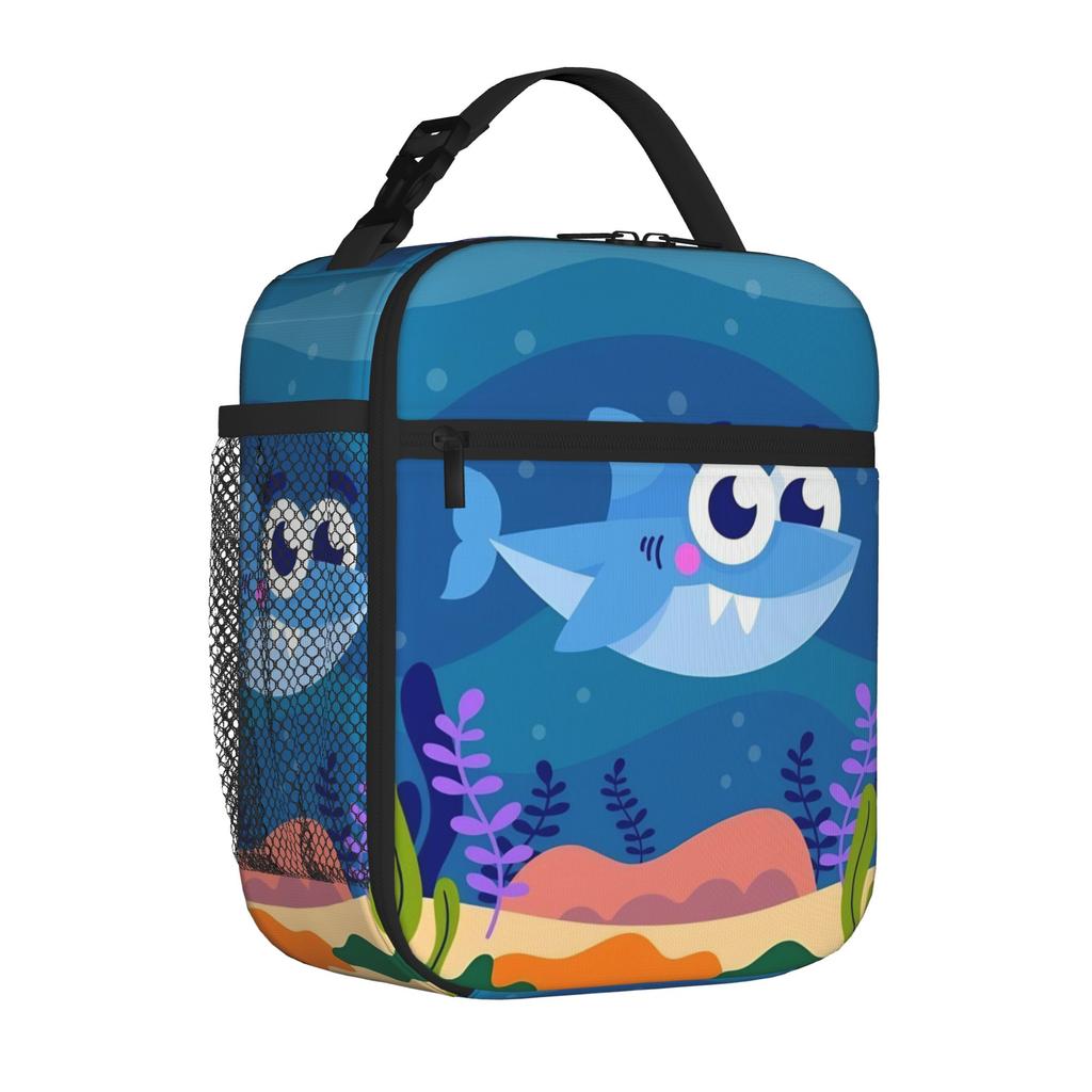 Finny Sharks Teaching ABC Insulated Lunch Tote Bag School Office English Cartoon Leakproof Cooler Thermal Large Size Food Bag