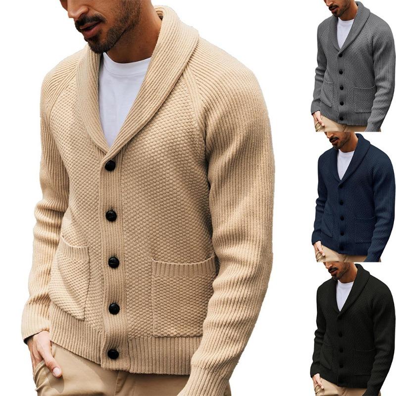 Men S Knitted Cardigan Long Sleeve Lapel Pocket Casual Winter Sweater