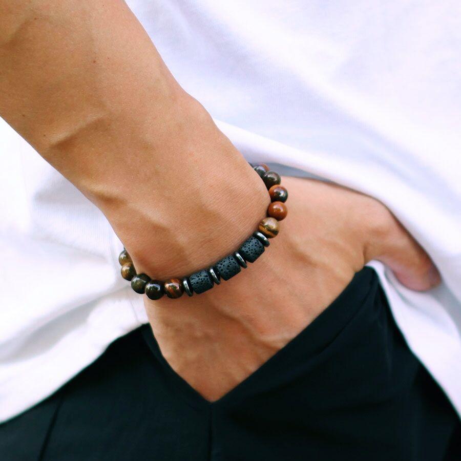 Noter Nuovo Romanzo Bracciale Uomo Occhi di Tigre Naturale Roccia Vulcanica Braccialetto Perline Regalo Per Lui Ematite Guarigione Braslet Pulsera Homme