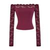 Women's Off-Shoulder Long Sleeve Top with Lace Trim In Multiple Colors