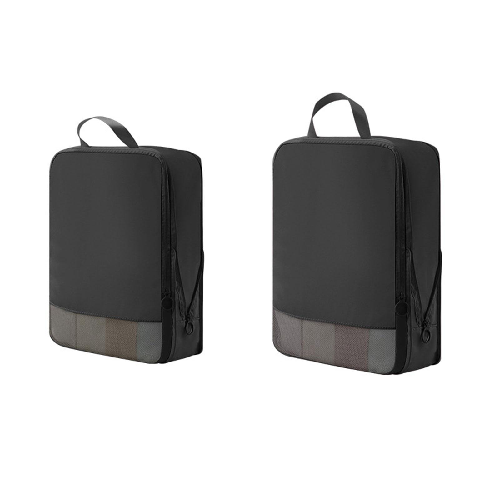 

2Pcs Memory Fabric Self Compression Organizers Bags with Double Zippers Stylish Storage Container for Bedding and Coat чёрный