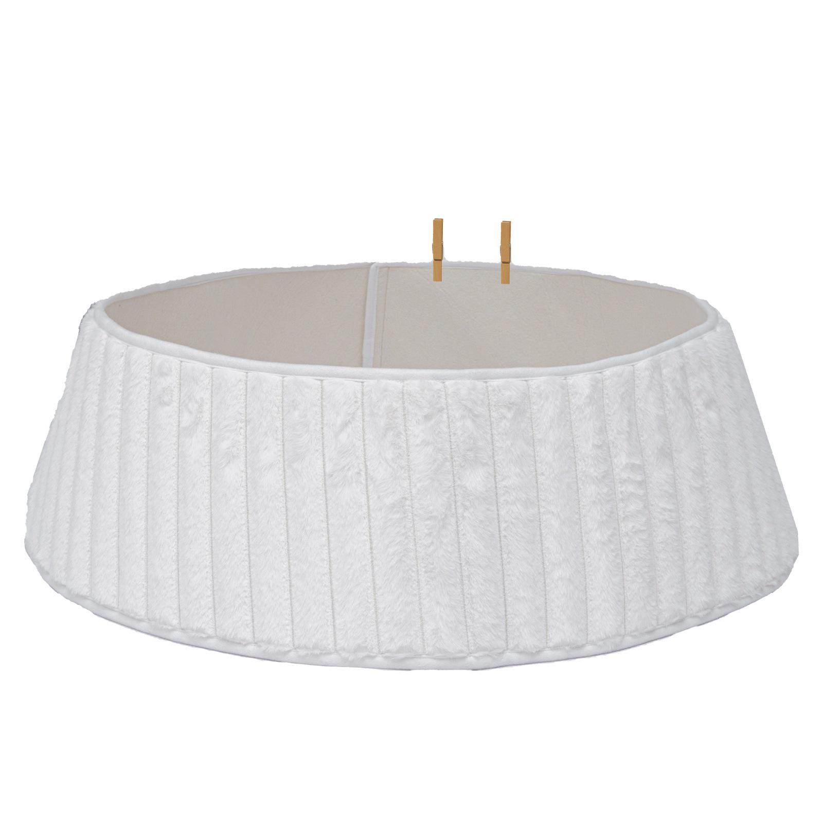New Christmas Tree Skirt with Vertical Stripes - White Plush Festive Decoration
