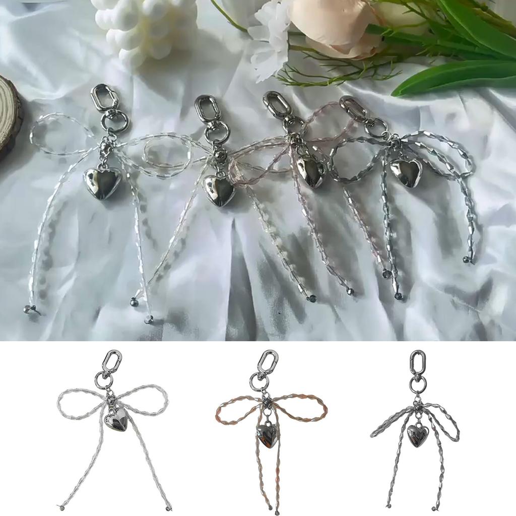 Stylish Heart And Bows Jewelry Alloy Keyring Fashion Keychain Bag Pendant Adds Charm To Outfits For Women