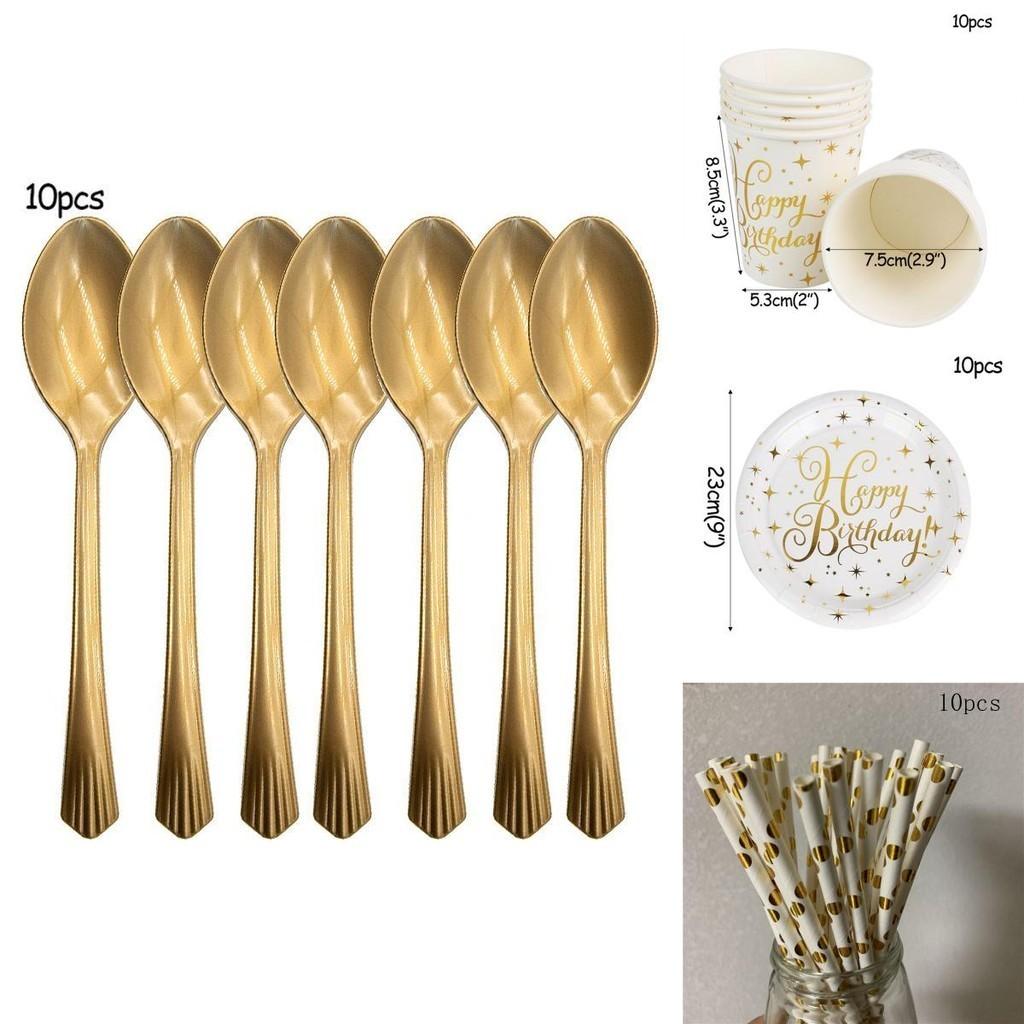 Elegantes Gold gepunktetes Stamping Happy Birthday Party Deko Zubehör Einweggeschirr Set