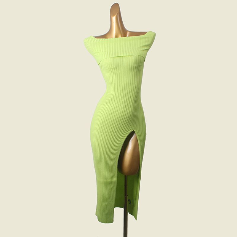 Foreign Trade Fashion Brand off-Neck Sexy Inner Wear High Slit Hip Skirt Inner Wear Knitted Sleeveless Dress
