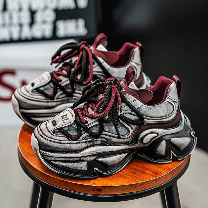 Fashion Men's Casual Sports Running Shoes 2025 Autumn New Platform Increase Vintage Distressed Sneakers Fashionable Shoes Rubber Sole