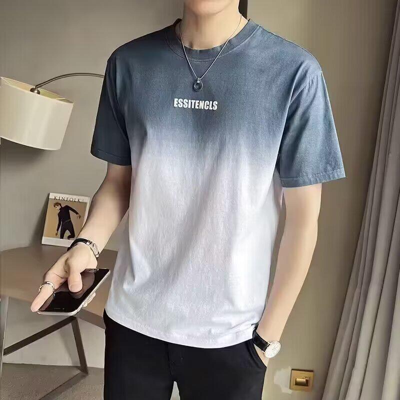 

Gradient Men s Ice Silk Cotton Short Sleeve T-Shirt - 2023 Summer Trend for Youth M светло-синий