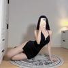 Sexy Nightclub Secretary Chain Backless Halter Slit Dress for Women