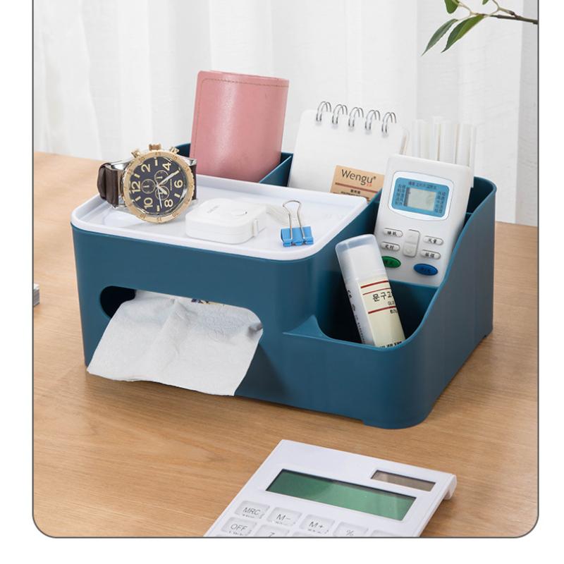 Tabletop Tissue Box Makeup Organizer Paper Box Cover Desktop Storage Box Phone Holder Cosmetic Storage Rack Napkin Holder