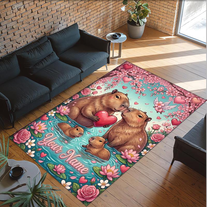 Hearts Theme Crystal Velvet Floor Rug Personalized Custom Name Text Warm Carpet Home Decoration