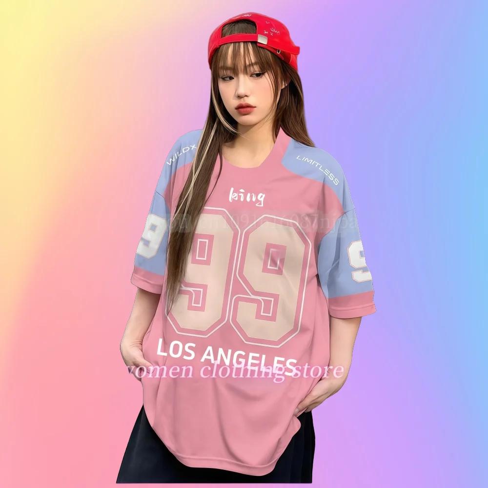 Women's No.99 Printed Round Neck T-shirt Summer Pattern T-shirt Baseball Jacket Sports T-shirt Women's