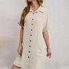 Fashion Women's Summer Casual Short Sleeve V-Neck Button Dress