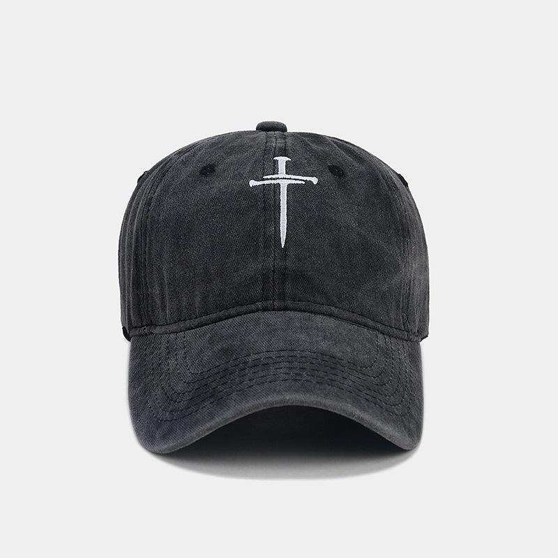 Cross Nail Baseball Cap for Men and Women's Fun Adjustable Soft Top Washed Old Cotton Hat Fashionable Personalized Cap