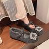 Retro 4 Autumn And Winter New Cm Korean Shallow Mouth Single Shoes, Rhinestone Velvet Versatile Mary Jane Shoes, Women'S Inner Height Increases Gently