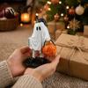 Unique Niche Gift Vintage Halloween Ghost Figurine, Cute Spooky Resin Statue with Pumpkin Artistic Desktop Collection Bucket And Black Cat for Indoor