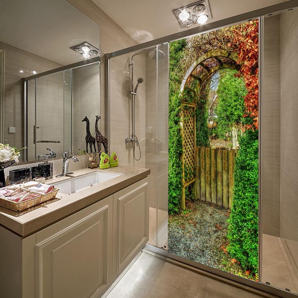 Nature Scenery Door Decal 3D Removable Vinyl Sticker, Adhesive Forest Pathway Wallpaper for Bedroom Entryway