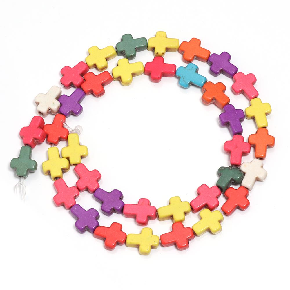 1 Filo 38cm Perline di Pietra Naturale Colorate Charms Forma Croce Perline Turchesi Per Collana Orecchini Fai da Te Creazione Gioielli Vendita all'Ingrosso