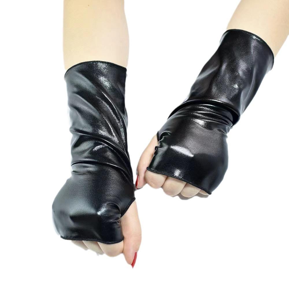 Erotic Patent Leather Leaky Finger Short Gloves Halloween Gloves Cosplay Costume Punk Style Performance Gloves