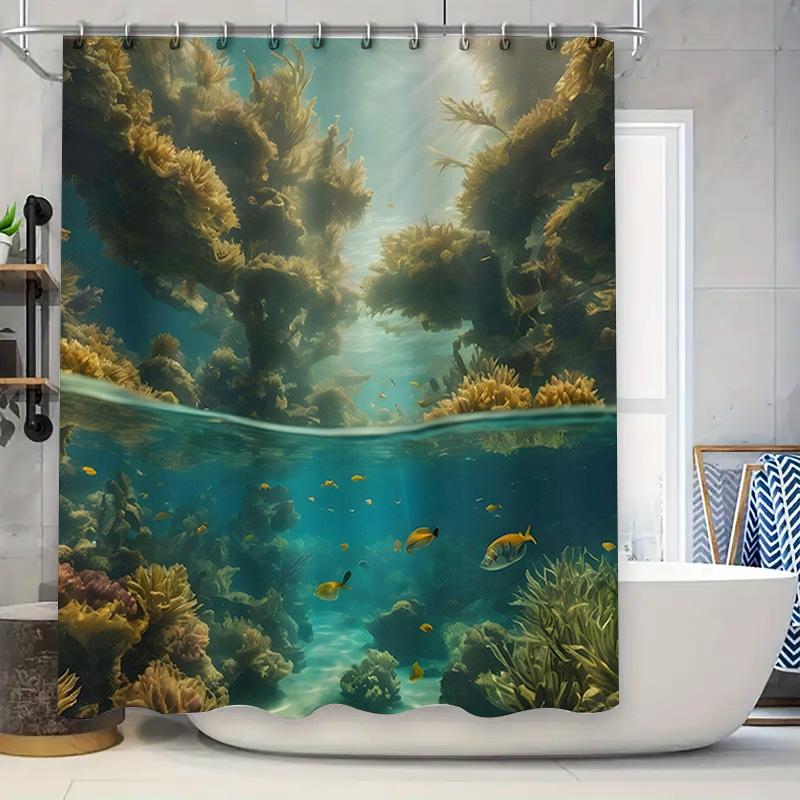 Набор душевых занавесок с индивидуальной печатью «Подводный мир» для декора ванной комнаты 90x180cm