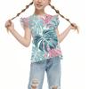 Children's Casual Short-Sleeved Pleated Cute Hawaiian Print Round-Neck Top