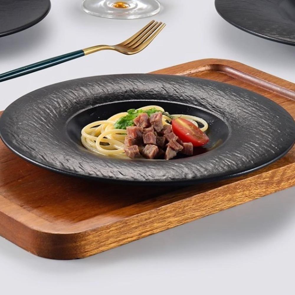 

Western Style Melamine Plate Black Dinner Plate Cooking Dishes Hot Pot Plate Hotel Style A