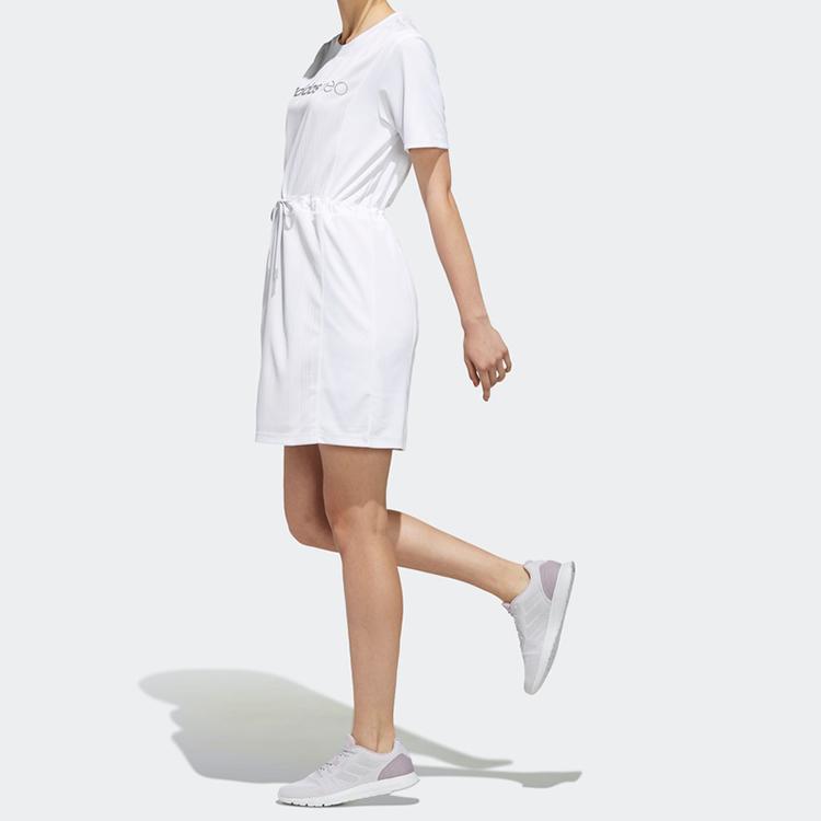Adidas Neo A-Line Round Neck Short Sleeve Dress Women Dresses White EI4261