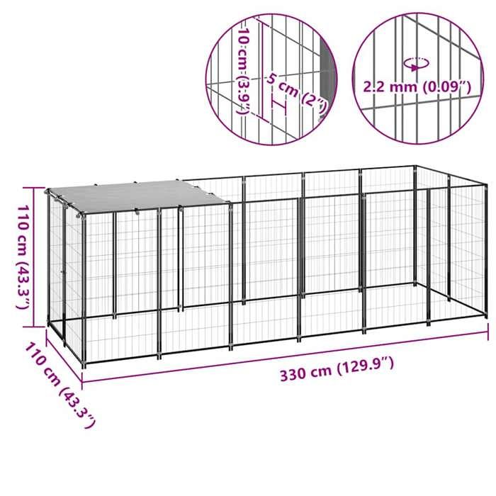 VidaXL Chenil Noir 330x110x110 cm Acier Cage pour Chien Chiots Extérieur 150782