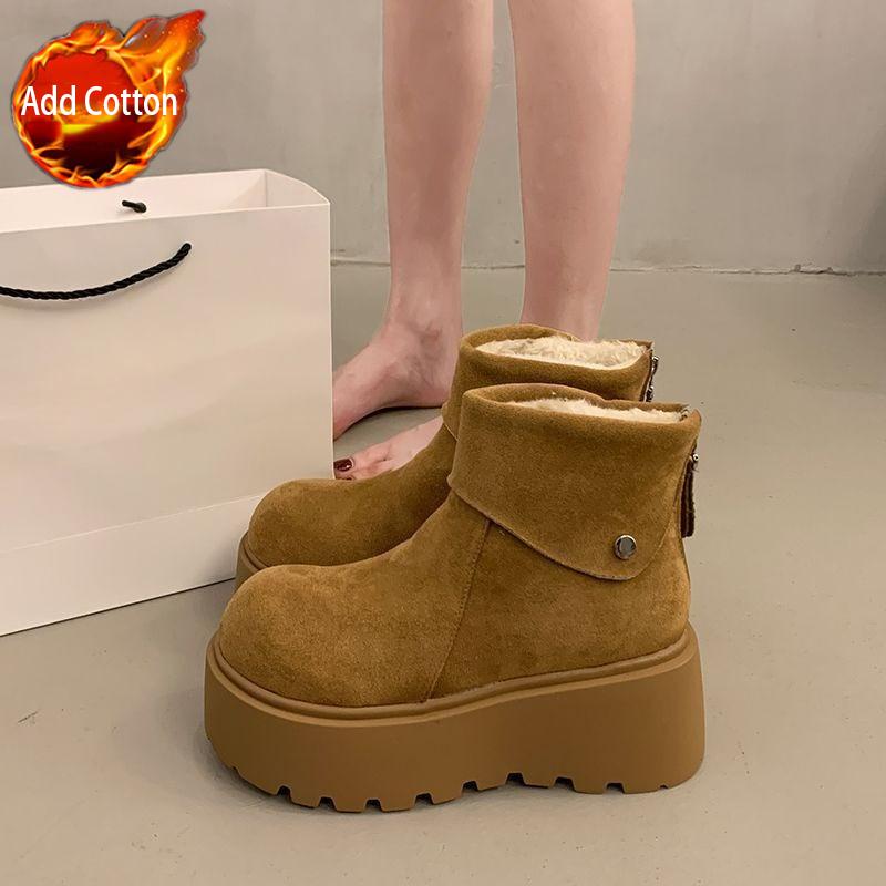

Модные ботинки-луноходы на толстой подошве для женщин, флисовая подкладка, круглый носок, женская обувь, зимние шикарные и элегантные удобные ботильоны, распродажа 40