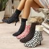 Chic Elastic Women's Stiletto Heel Boots - Plus Size, Color Block, Mid-Calf, Slimming Design.