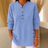 Women's Autumn Waffle Henley Shirt Long Sleeve Button Casual Loose Top