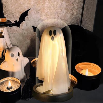 LED Ghost Decoration Halloween Indoor Light Up Ghost In Glass Cloche