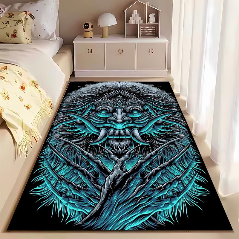 "Dark Monster Design Carpet with Blue Neon Claws and Intricate Patterns" Suitable for use as an anti-slip for living room bedroom sofas